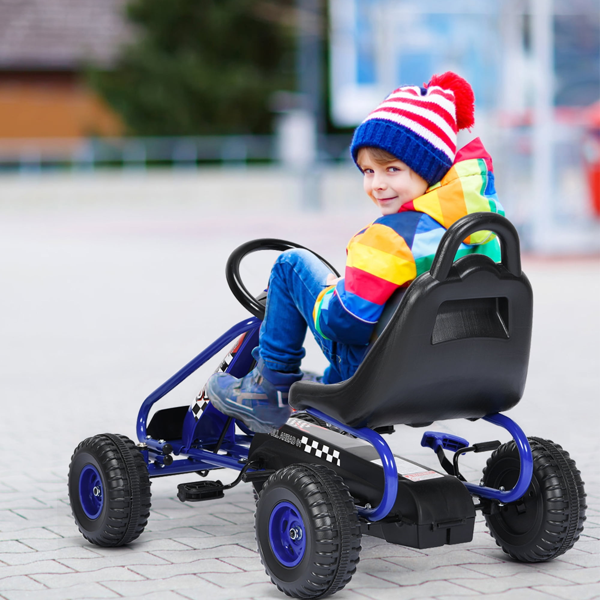 Gymax Kids Pedal Go Kart 4 Wheel Ride On Toys w/ Adjustable Gymax Kids Pedal Go Kart 4 Wheel Ride On Toys w/ Adjustable