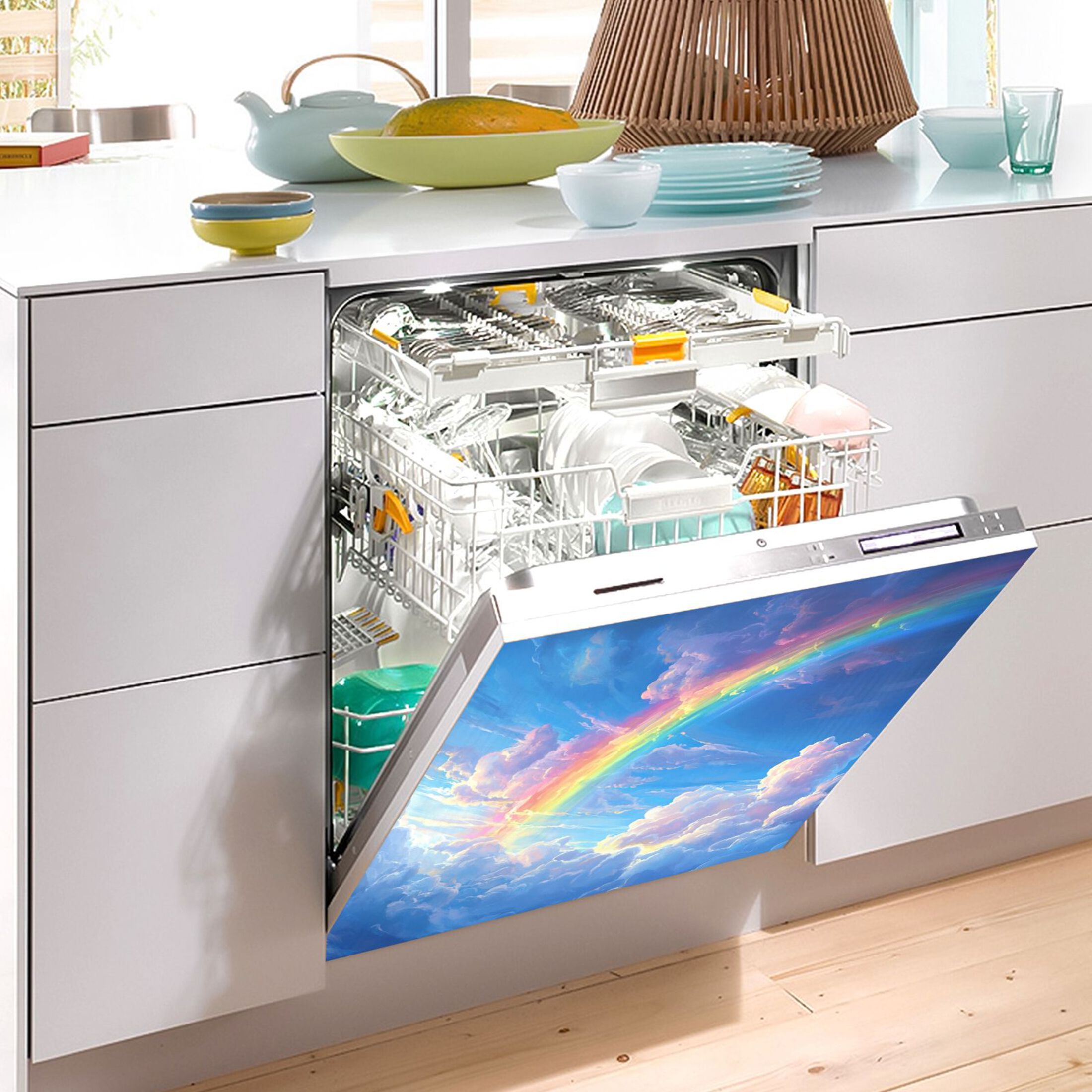 Dishwasher Magnetic Sticker 23x26 Inch Refrigerator Magnetic Sticker Washing Machine Magnetic Sticker Kitchen Panel Magnetic Sticker Home Decor Picturesque Rainbow Cloud