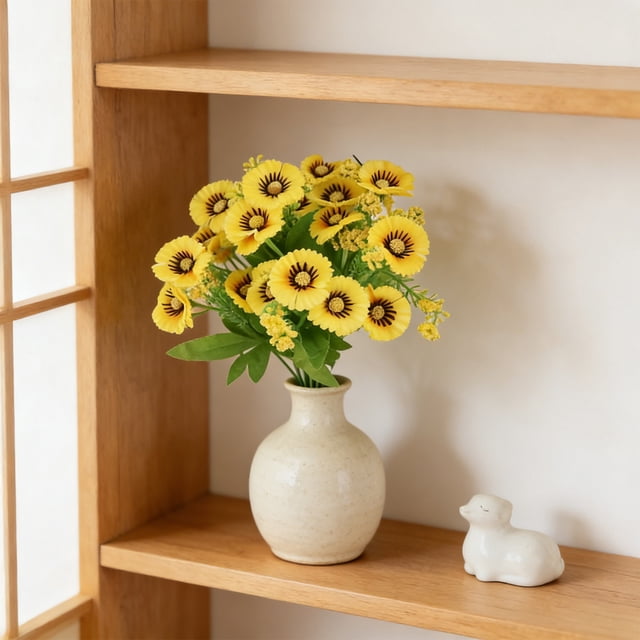 Tallos de crisantemo artificial | Ramo pequeño de margaritas de plástico sintético | Arreglos florales decorativos de seda para centros de mesa de bodas y decoración del hogar