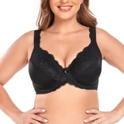 Womens Plus Size Sexy Lace Full Coverage Unpadded Underwire Bras Minimizer Mesh Bras for Big Bust 42DD