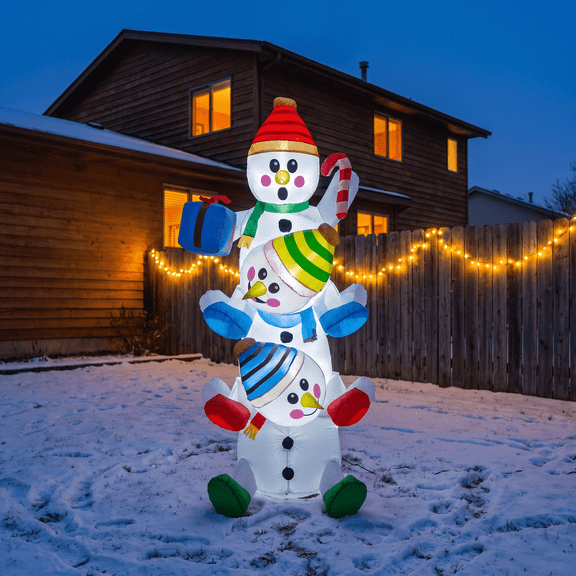 HEEYCEM 6 FT Christmas Inflatables Outdoor Decorations Stacked Snowman with Build-in LEDs Blow up Christmas Yard Decoration for Xmas Party, Home Indoor Outdoor Décor Yard Garden Lawn Holiday