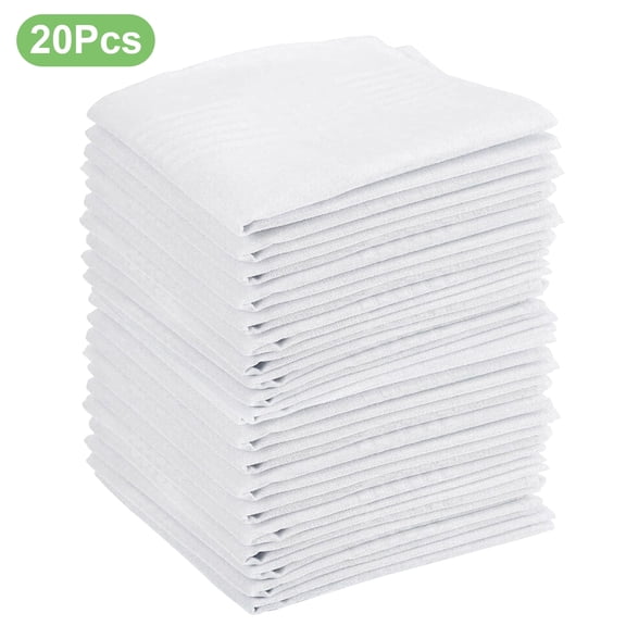 20pcs Soft Pure Cotton Handkerchiefs,15''x15'' Men's White Hankies,Classic Pocket Squares with Stripe