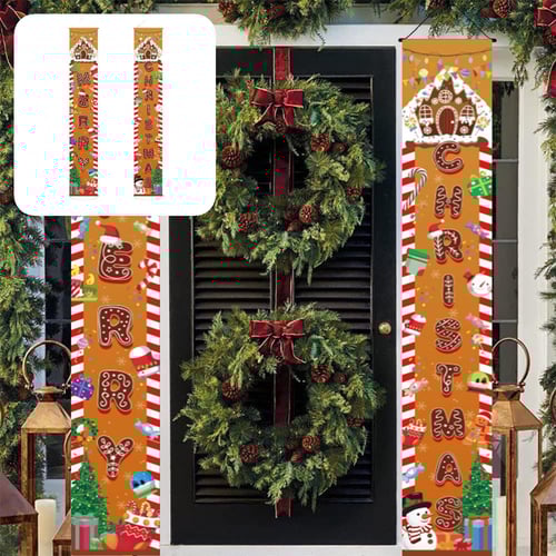 Merry Christmas Banner Sign Christmas Front Porch Door Decorations Hanging Xmas Banner for Christmas Home Decor