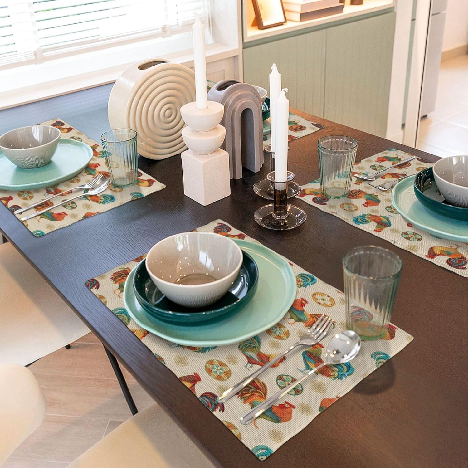 Vintage Chicken Placemats Set of 4 Country Style Rooster Table Mats Washable Place Mats for Home Party Indoor Kitchen Dining Table Decoration 12x18 Inch