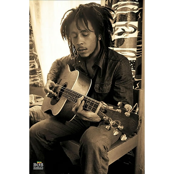 Bob Marley - Music Poster (Playing Guitar - The Early Years - Sepia) (Size: 24" x 36")