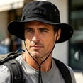 thumbnail image 5 of Bpyeka Men's Vintage Tactical Wide Brim Boonie Hat, Foldable Adjustable Chin Strap Outdoor Hiking Fishing Sun Bucket Hat Free Size, 5 of 5