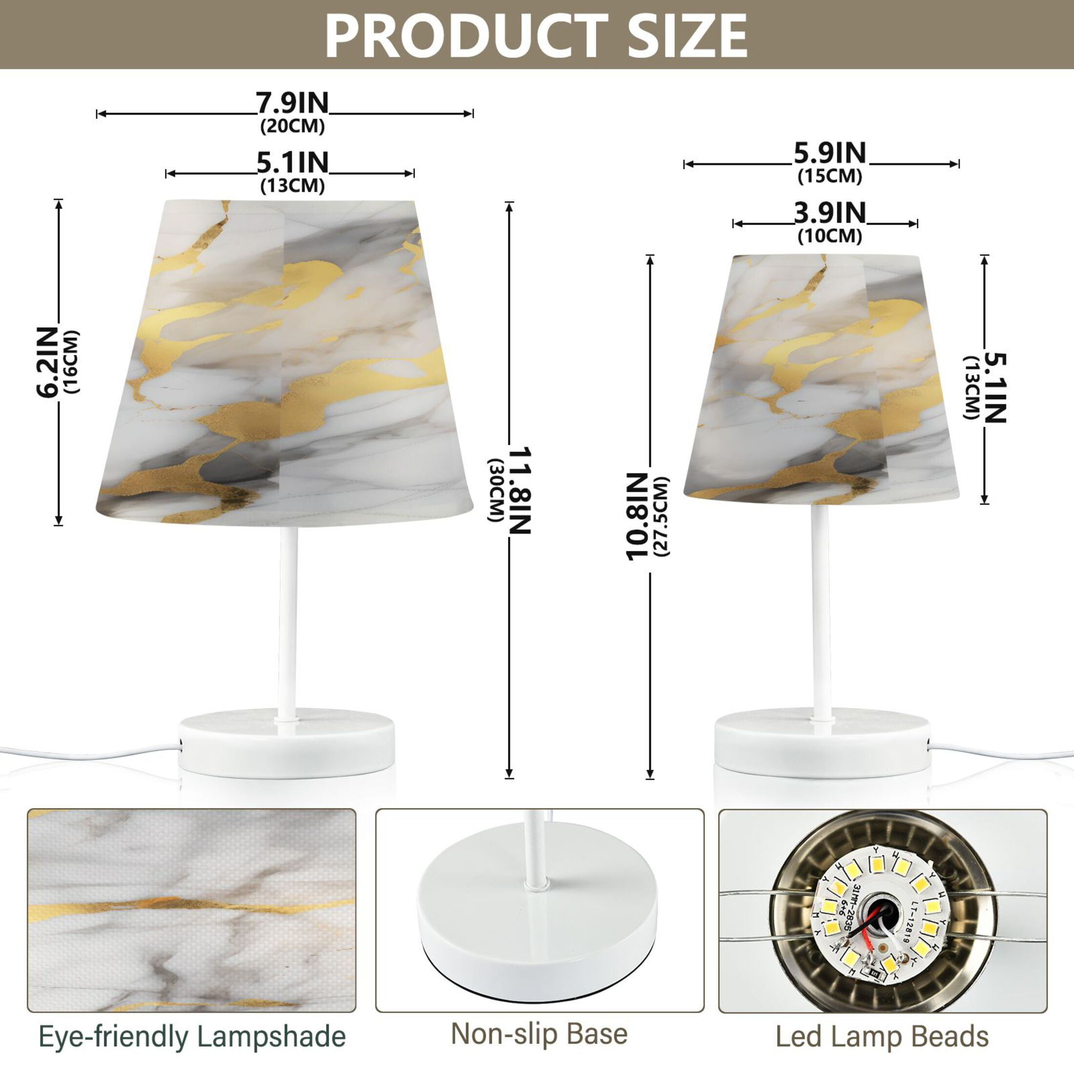 White Grey Gold Marble Desk Lamp LED Table Nightstand Lamps with 3 Color Temperatures for Home Bedroom Living Room Decor 8x12