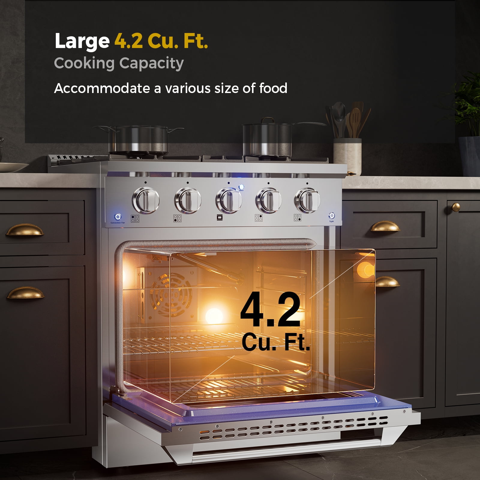 Empava 30 in. 4.2 cu. ft. Pro-Style Slide-In Single Oven Gas Range with 4 Sealed Ultra High-Low Burners - Heavy Duty Continuous Grates in Stainless Steel