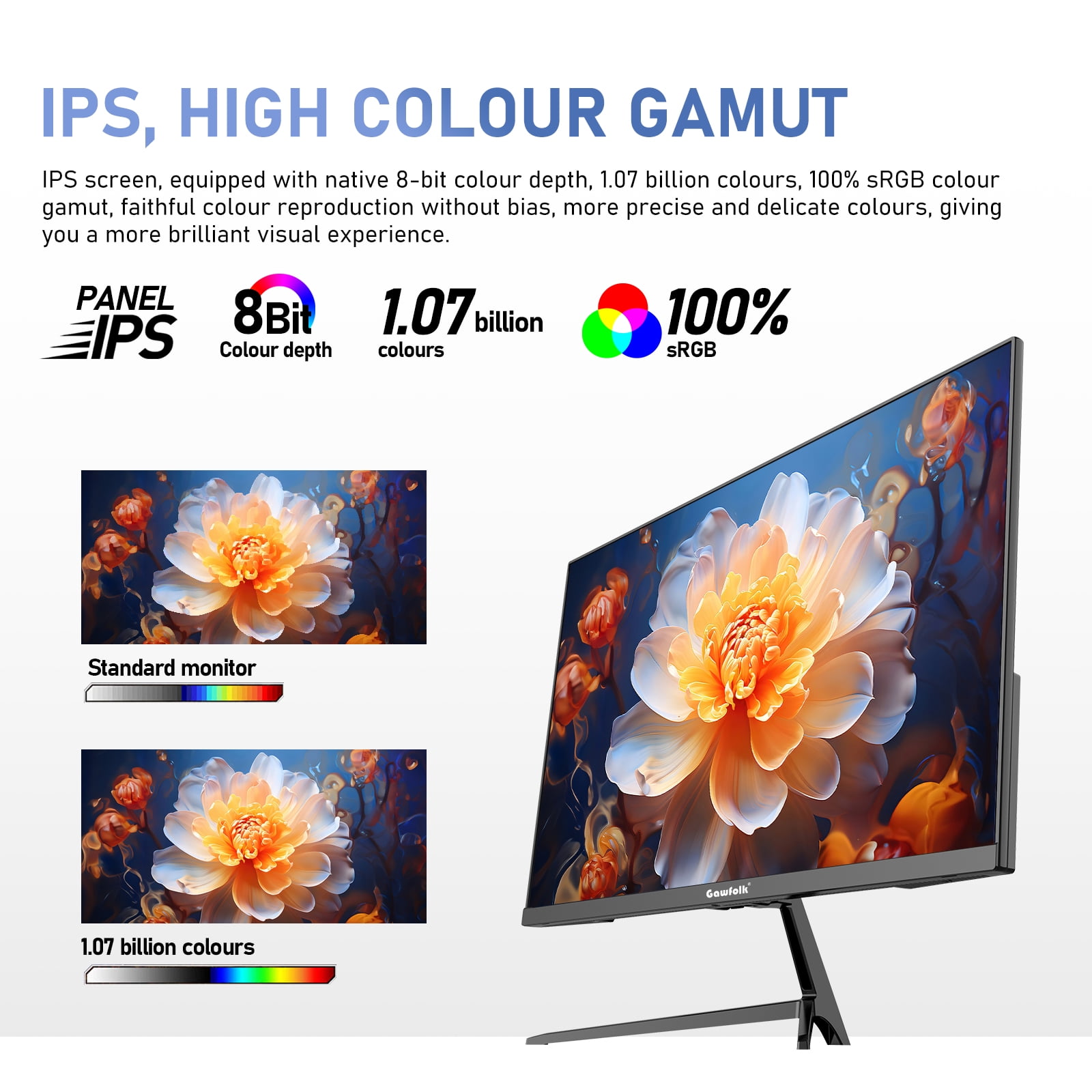 Gawfolk 27" 2K IPS Office Computer Monitor, 75Hz Adaptive-Sync, Built-in Speakers, Black