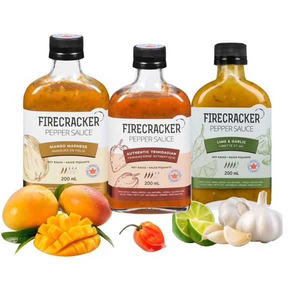 FIRECRACKER PEPPER SAUCE 3 PACK - TRIO Lumineux et Audacieux