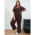 thumbnail image 5 of SHOWMALL Women's Plus Size Patterned Lounge Set, Black Pink Rose 3X Printed 2 Piece Sleepwear with Short Sleeve Top & Pocket Pants, Cozy Home Pajamas, 5 of 8