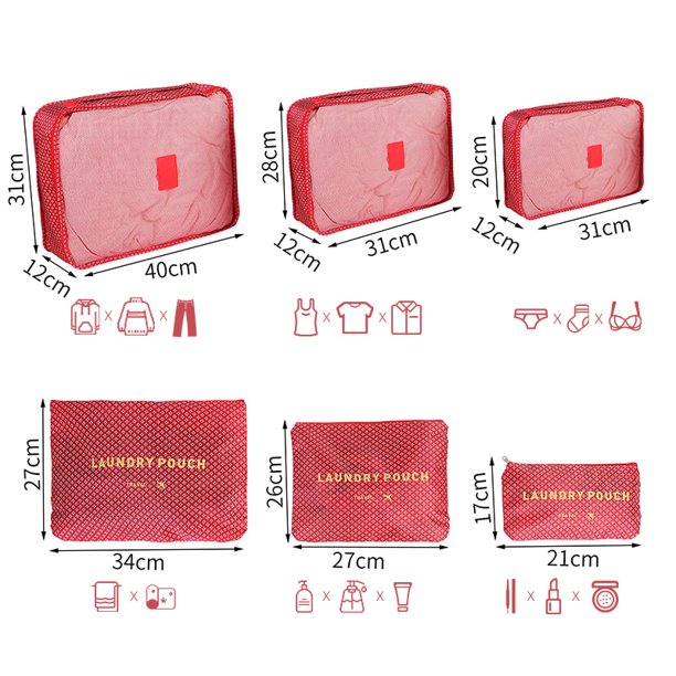 Bolsa de almacenamiento de viaje de gran capacidad para equipaje, organizador de clasificación de ropa, estuche, Cubo de embalaje de zapatos, 7/6 piezas