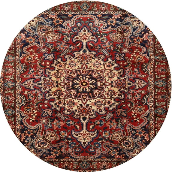Ahgly Company Indoor Round Traditional Saffron Red Persian Area Rugs, 4' Round