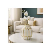Sagebrook Home Elegant Ceramic Vase for Living Room and Home Accent - Modern Flower Vase for Room, Bedroom, and Office - 8, White & Gold