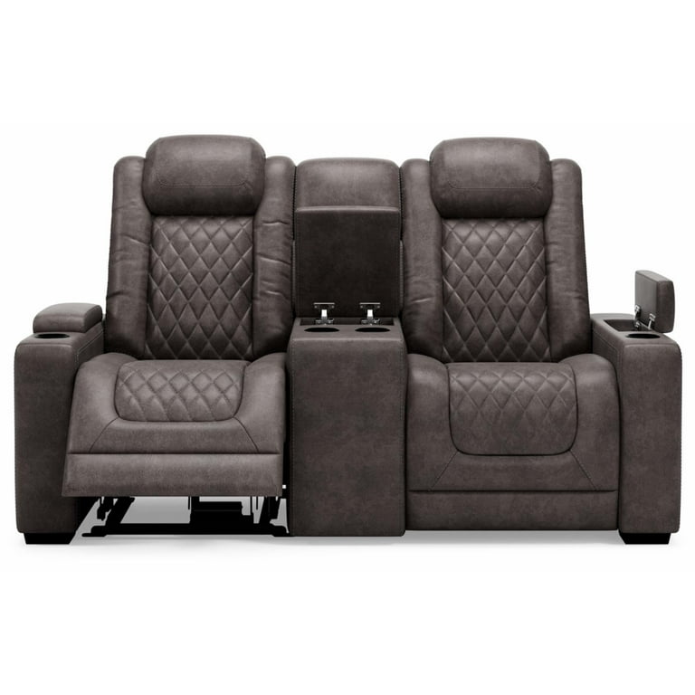 Ashley Furniture HyllMont Faux Leather Power Reclining Loveseat in Charcoal Gray