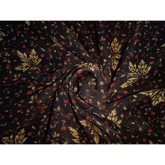 100% silk flat chiffon black color floral printed fabric 44" wide