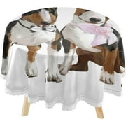 SKYSONIC Valentine Wedding Dog Round Tablecloth 60inch with Lace Indoor Wrinkle Free, Circular Table Cover Washable Farmhouse Tabletop for Kitchen Dining Decor