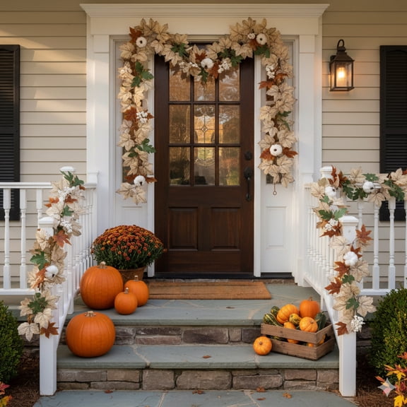 Wooowa Halloween Artificial Maple Leaf Pumpkin Vines 69 Inch for Dining Table Thanksgiving Fall Seasonal Home Decor
