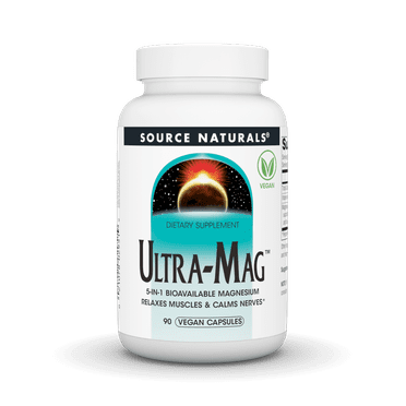 Source Naturals Ultra-Mag, Vegan Dietary Supplement, 5-in1 Bioavailable Magnesium, Relaxes Muscles & Calms Nerves*, Vegan Capsules (90)