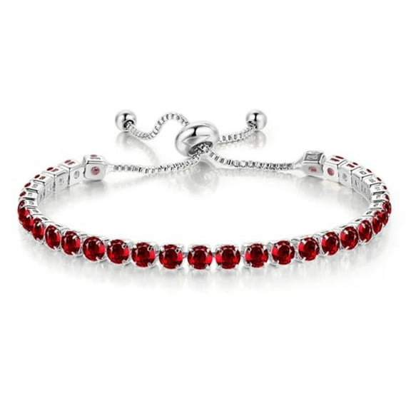 Paris Jewelry 18K White Gold 6 Ct. Created Ruby Round Adjustable Tennis Bracelet Women plated
