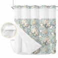 thumbnail image 2 of Blue Flowers No Hook Shower Curtain Waterproof,Bathroom Curtains with Snap in Liners and See Through Top Window,Romantic Farmhouse Botanical Floral Leaves Hotel Bathtub Curtains Shower 72"Wx78"L, 2 of 8