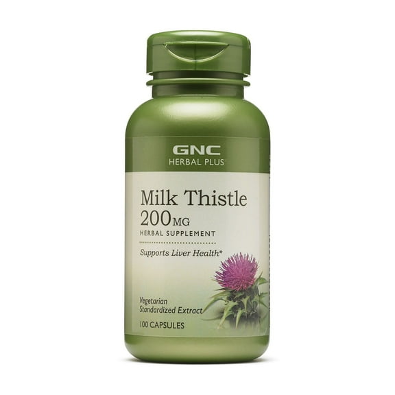 GNC Herbal Plus Milk Thistle 200mg Supplement, Vegetarian, Supports Healthy Liver Function, 100 Servings