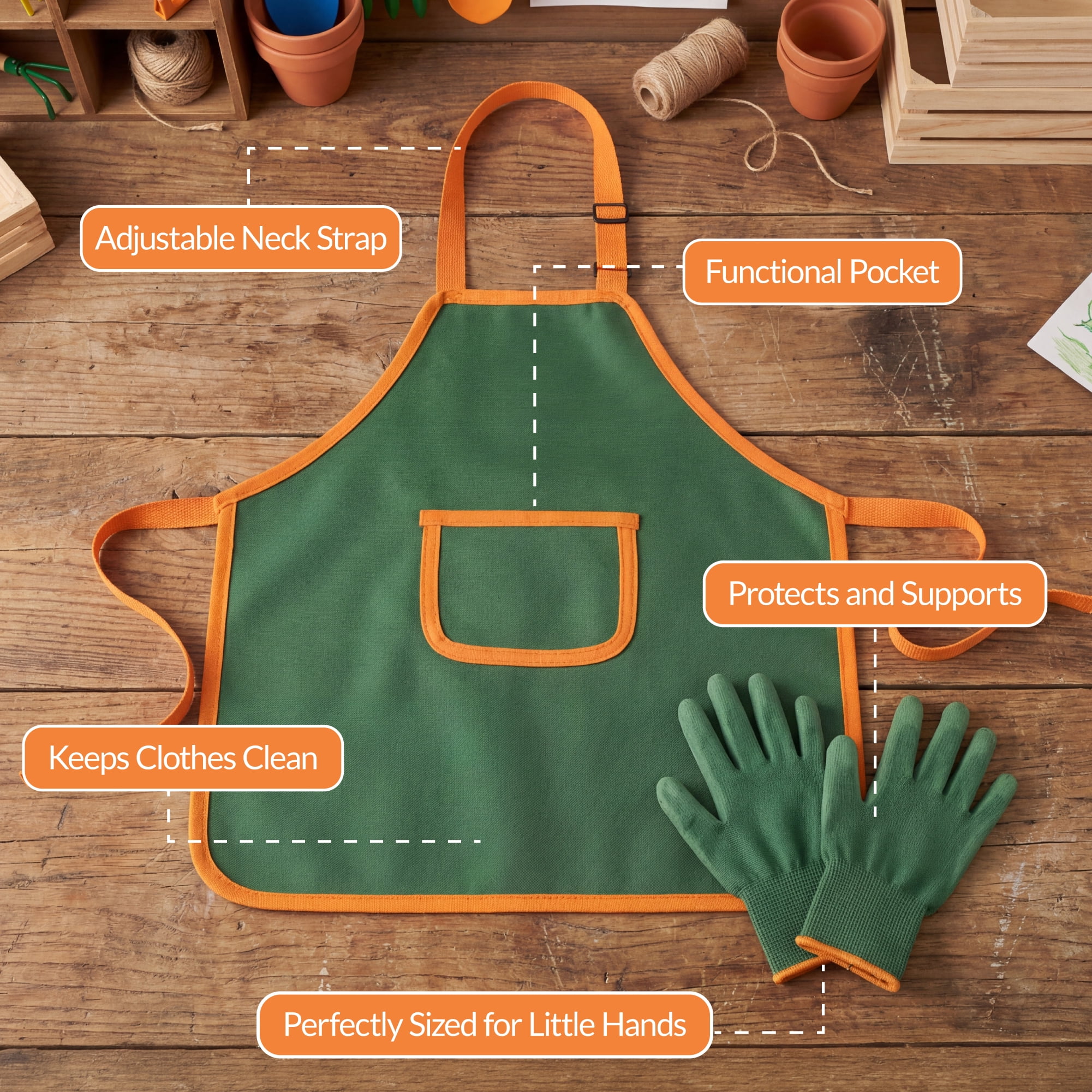 Best Choice Products Kids Wheelbarrow Gardening Tool Set 8 Piece with Metal Tools, Apron, Gloves Ages 3+ - Green/Orange