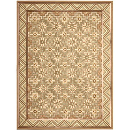 Safavieh Chelsea Collection HK9A Hand-Hooked Beige Premium Wool Area Rug (8 9  x 11 9 ) This rug is made of 100 percent premium virgin wool This rug is made of 100 percent premium virgin wool The modern style of this rug will give your room a contemporary accent This rug features a beige background and stunning colors of red  ivory and green This rug measures 8 9  x 11 9