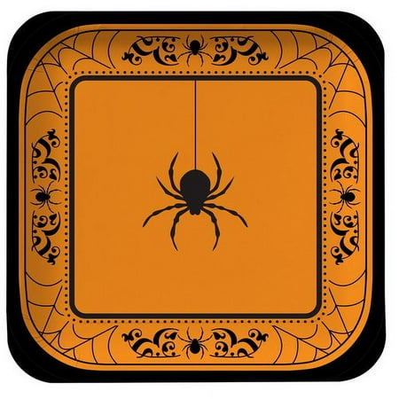 Halloween Orange Wicked Web 7" Square Lunch Plates, 8-Count