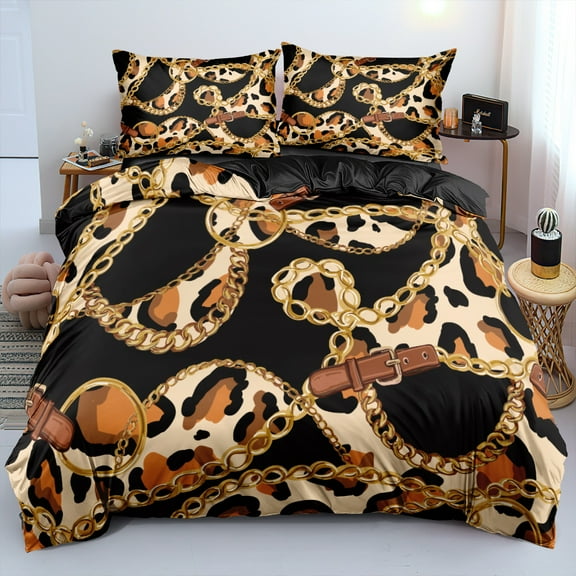 YJHDM Luxury Leopard Pattern Bedding Set 3D Black Anti Dirty Down Duvet Cover Pillow Case 2/3pcs