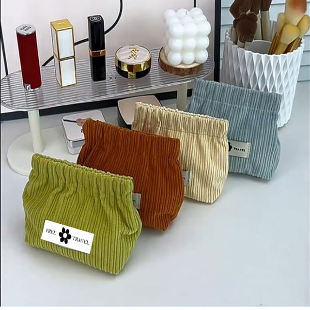 Bolsa de lápiz labial de metralla cerrada automática, bolsa de almacenamiento de pana portátil, bolsa pequeña de gran capacidad, bolsa de cosméticos simple y portátil para salidas