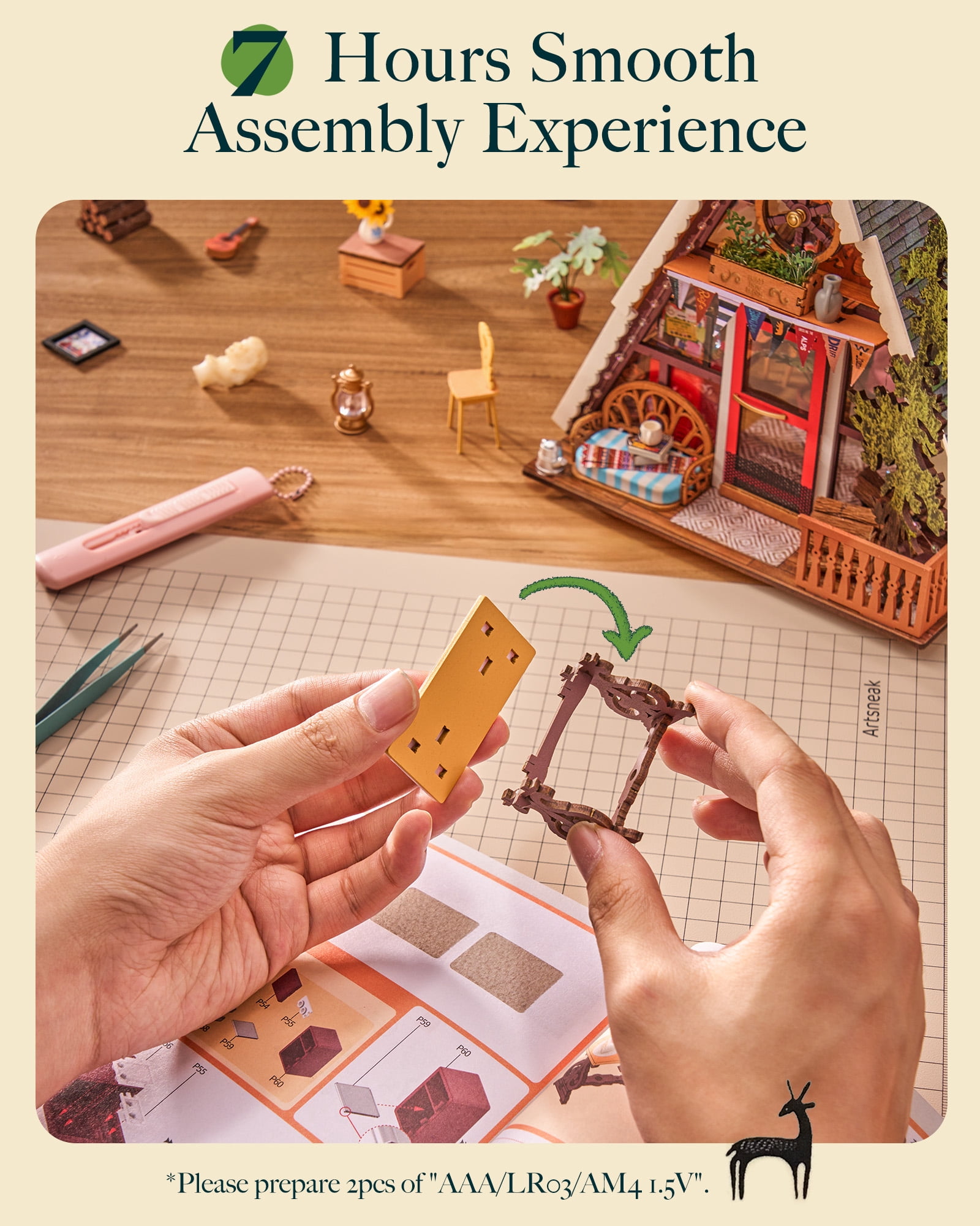 Robotime A-Frame Cabin DIY Miniature House Kit,Mini Wooden Dollhouse Building Sets for Home Decor,Tiny House Craft Kits Gift for Adults Teens