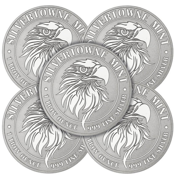Collectible Lot of 5 - 1 Troy oz Mighty Eagle .999 Fine Silver Round
