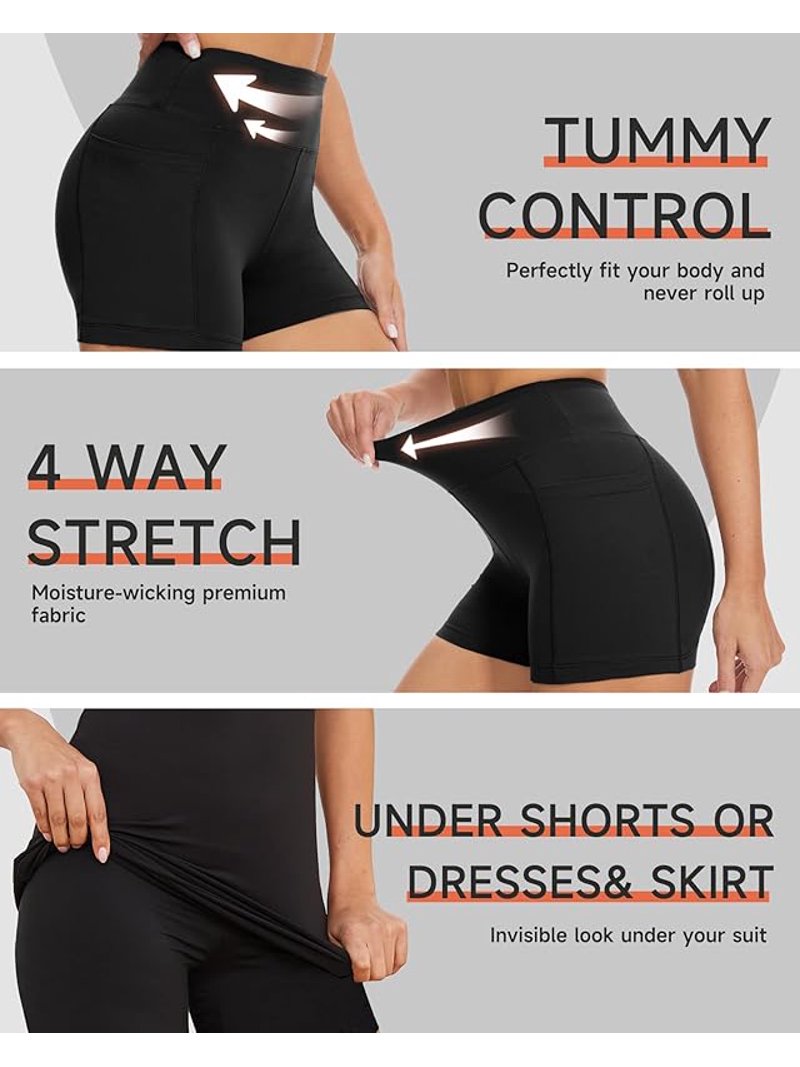 GAYHAY High Waisted Biker Shorts For Women - 8" / 5" / 3" Lengths, Soft Black Spandex, Tummy Control