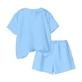 thumbnail image 4 of Moxiu Girls 2 Piece Summer Outfits Daisy Print Oversized Short Sleeve Crew Neck Tees Tops and Graphic Shorts Sets for Kids 2026 Blue,13-14 Years, 4 of 7