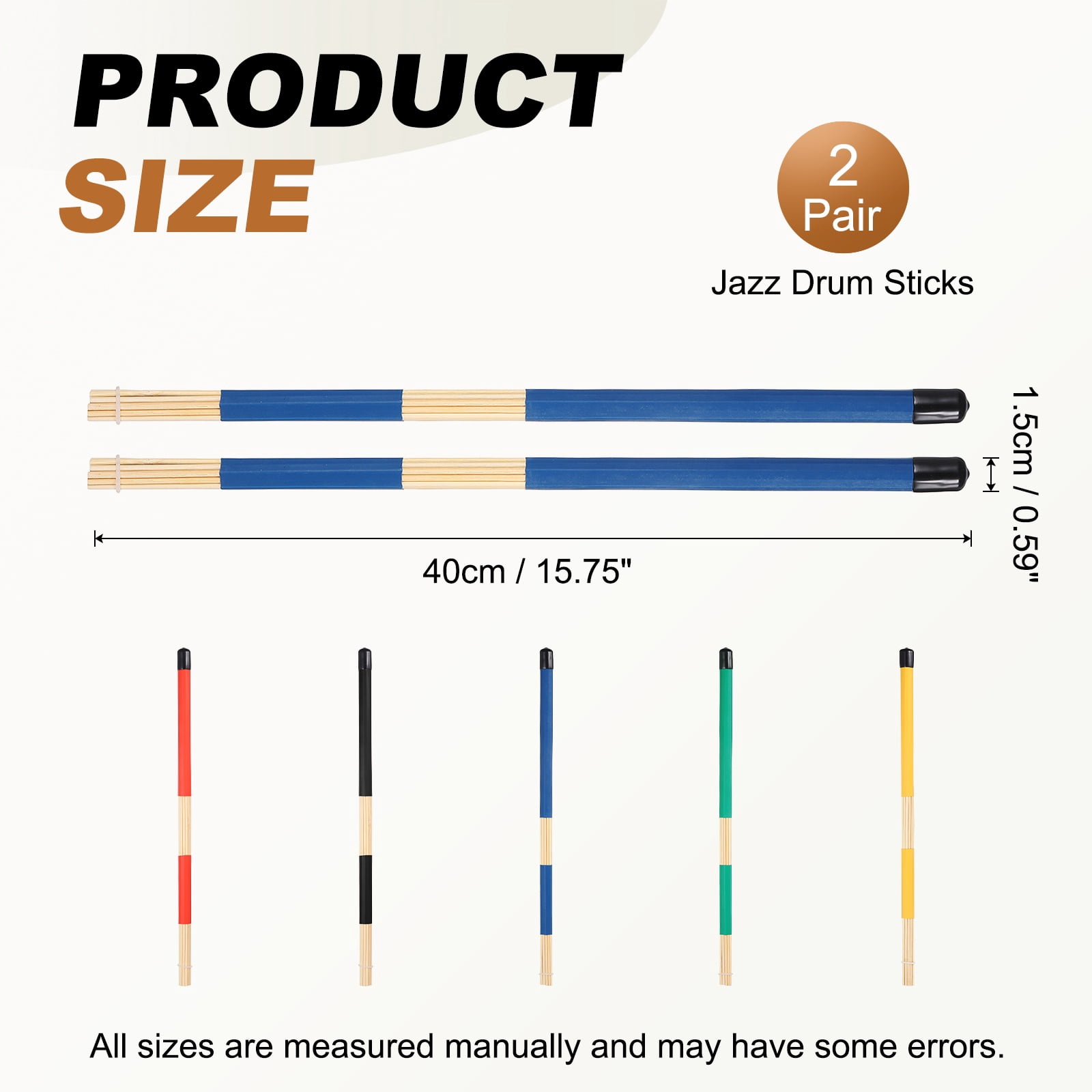 Uxcell Jazz Drum Sticks, 2 Pair Bamboo Rods Drum Brushes 19 Bundles Drumsticks for Jazz Folk Acoustic Performance Small Venue, Blue(Segmented)