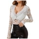 thumbnail image 1 of Blusa de malla transparente para mujer, manga larga, encaje floral, cuello alto, camisa transparente: top informal y sexy en color negro para discotecas y fiestas, 1 of 6