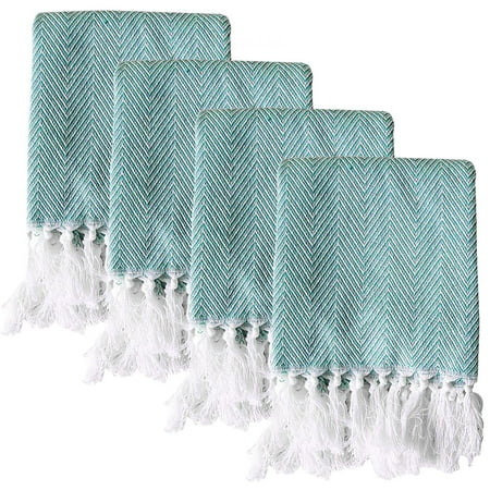 

4PCS Tassel Woven Fabric Napkin Placemat Wave Pattern Yarn-Dyed Tea Towel Farmhouse Decor Towels Decorative 40*60cm Blue