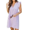thumbnail image 4 of Femmes Casual Robe Été V Cou Mouche Manches Dentelle Jacquard Couleur Unie Robes Lâches avec Short Doublé, 4 of 6