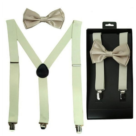Tan Khaki ADULT-TEEN Size Bow Tie and Suspenders Combo Boxed Gift Set USA Seller!