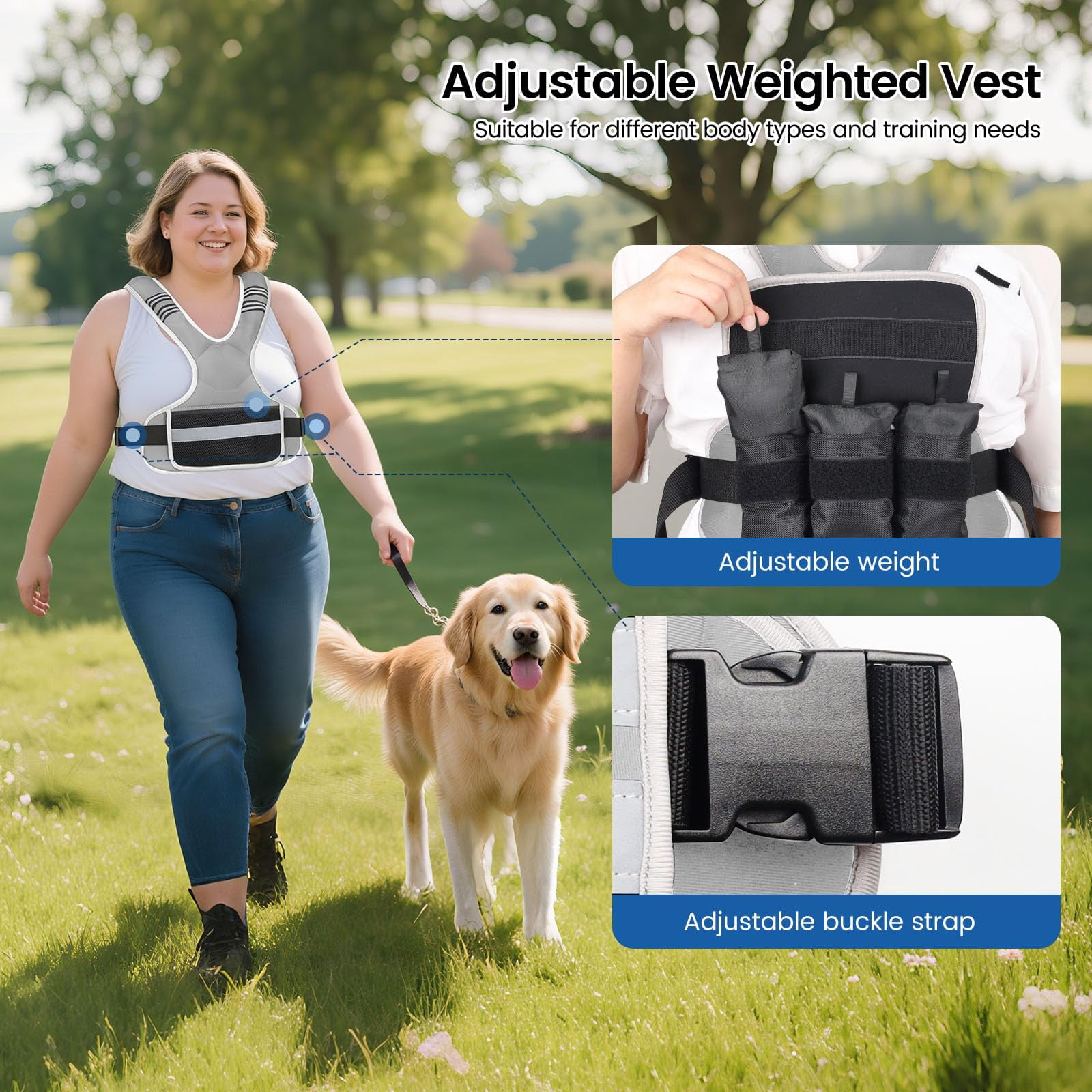 Grey 12-18lb Adjustable Weighted Vest for Walking Running Crossfit Strength