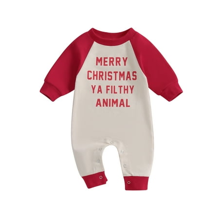 

Saoakiny Baby Christmas Romper Letter Print Long Sleeve Crew Neck Jumpsuit