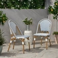 thumbnail image 2 of Chaises Bistro Françaises d'Extérieur en Rotin PE et Aluminium, Ensemble de 2, Bleu Rouillé et Blanc, Fini à Motif Bambou, 2 of 8