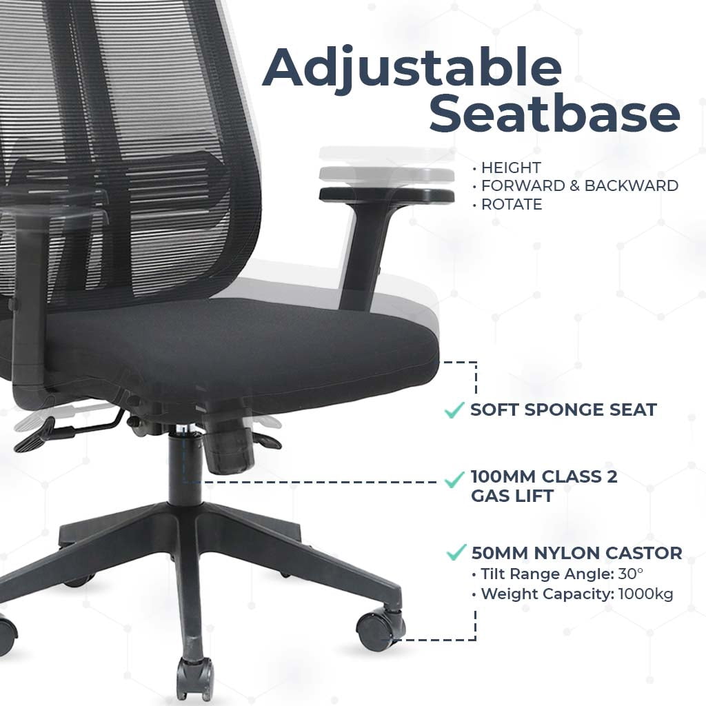 MotionGrey Stylish Ergonomic High Mesh Office Chair with Adjustable Head, Armrest & Lumbar Support