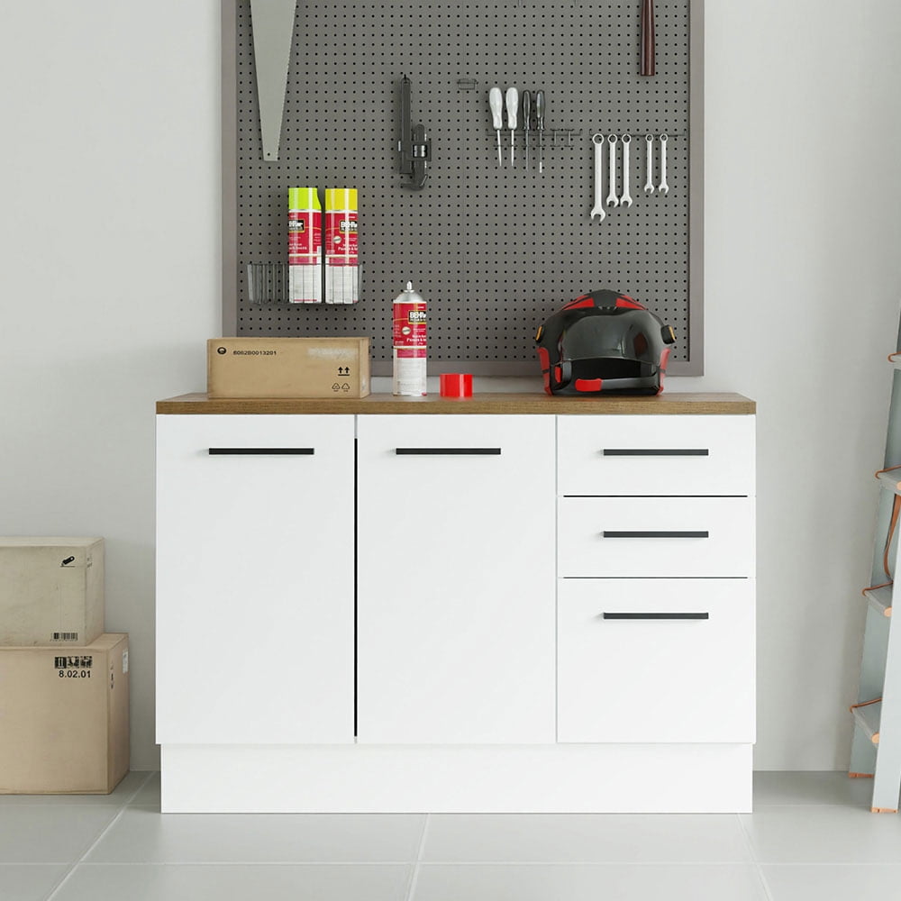 Madesa Garage and Utility Room Base Storage Cabinet with 2 Doors and 3 Drawers Storage Shelves 47 Inch Wooden Organization Unit - White