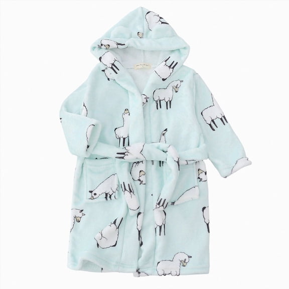NOLDARES Kids Hooded Bathrobe Girls Soft Plush Hooded Flannel Pajamas Sleepwear Boys Spa Robe,Light Blue,18-24 M