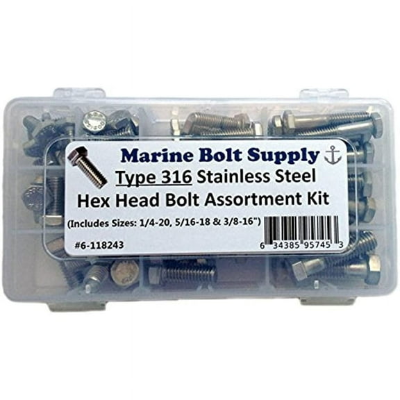 Type 316 Stainless Steel Hex Bolt Assortment Kit Marine Bolt Supply 6-118243