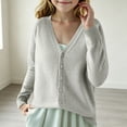 thumbnail image 5 of BXJX Girls Cardigan Sweaters, Casual V Neck Button Down Long Sleeve Fall Knit Layering Tops Gray Size 6-7 T, 5 of 5