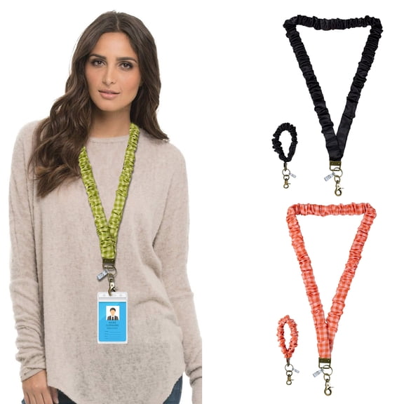 SmartBy Retractable Elastic Lanyard Set Stretchy Scrunchie Style Neck Lanyards with 2 Waterproof ID Card Holders Key Decoration