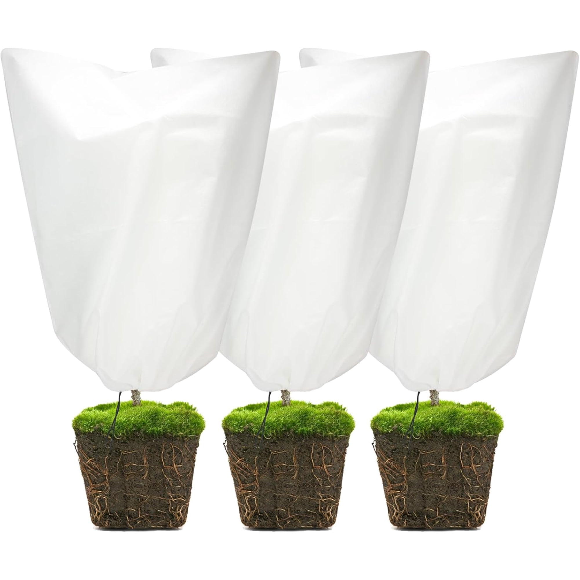 3 Packs Plant Covers Freeze Protection, 25" x 32" 2.25 oz Frost Cloth Plant Freeze Protection Tree Jacket Cover for Outdoor Plants Shrubs Potted, Garden Plant Winter Protection Bags with Drawstring